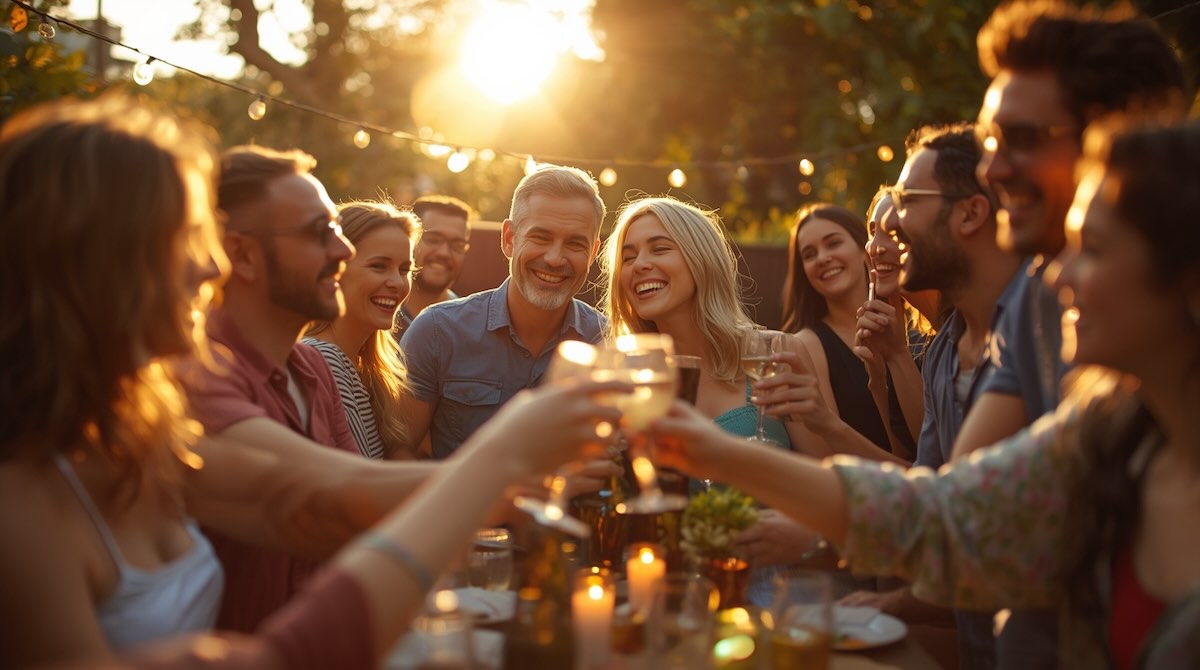 Familie und Freunde feiern gemeinsam ein Jubiläum - echte Freude, Wärme und Zusammenhalt.